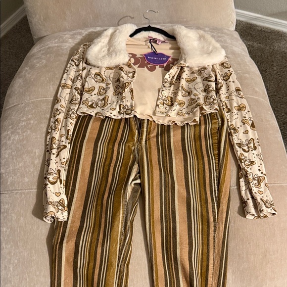 Dolls Kill Other - Dolls Kill Butterfly Print Jacket and Striped Pants Set